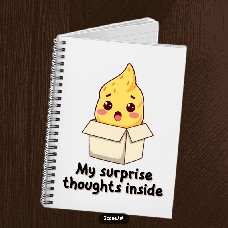 Funny scone notebook, a baked good with a comically surprised expression popping out of a box, for all your notes.
