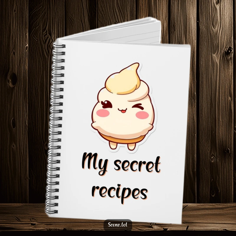 Funny notebook cover featuring a scone character giving a friendly wink, ideal for jotting down witty thoughts and plans.