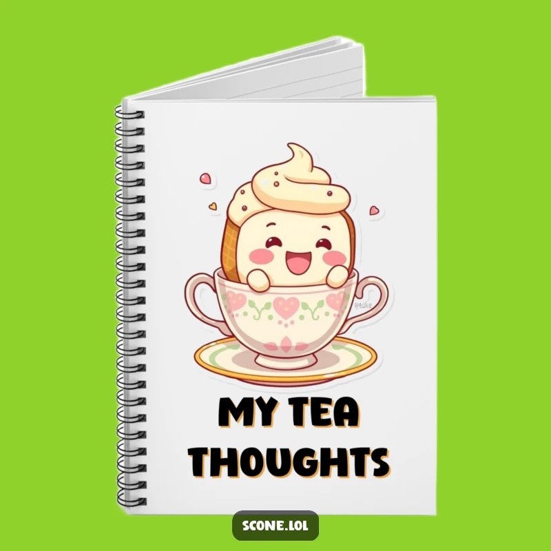 Funny Smiling Scone Falling Teacup Notebook - Jot Down Your Sweetest Thoughts