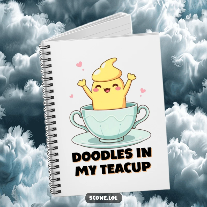 Funny Teacup Dance Scone Notebook: A lined notebook with a cover showing a scone character doing a clumsy, fun dance inside a teacup.