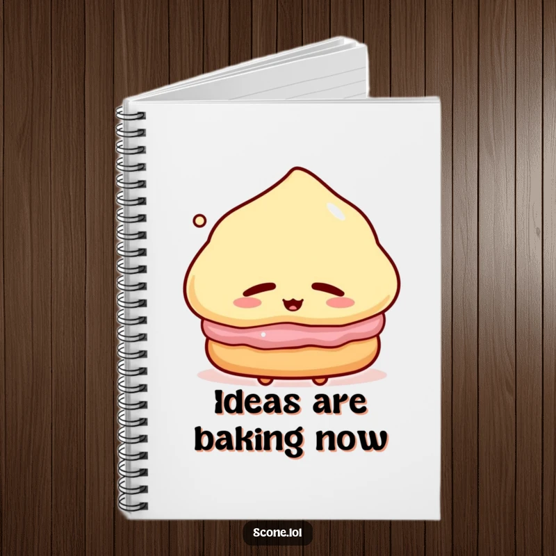 Funny Notebook with a scone character sighing contentedly, designed for capturing thoughts, ideas, and sweet inspirations.