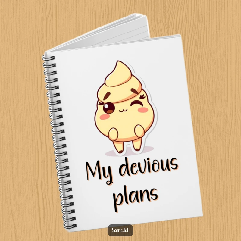 Funny Scone Notebook with a character showing raised eyebrows and a playful smirk, perfect for jotting down witty ideas.