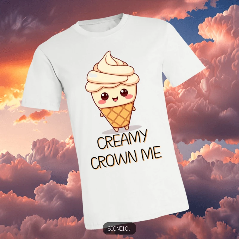 Funny t-shirt showcasing a scone character sporting a creamy hat, exuding playful elegance and baked goods charm.