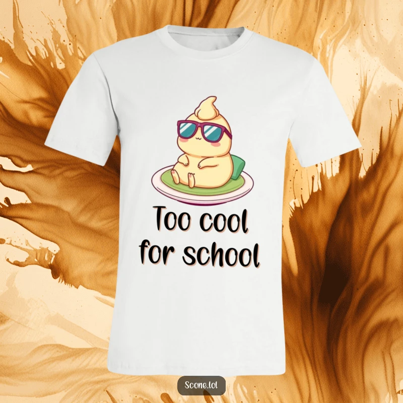 Funny Satay T-Shirt: A cool satay character wearing tiny sunglasses lounges on a plate, showcasing hilarious, relaxed vibes.
