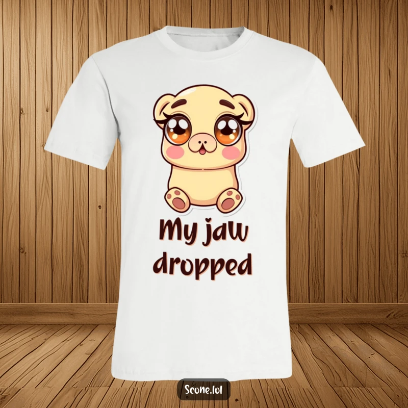 Funny T-Shirt with a scone character displaying wide, sugary eyes in a state of pure surprise and amazement.