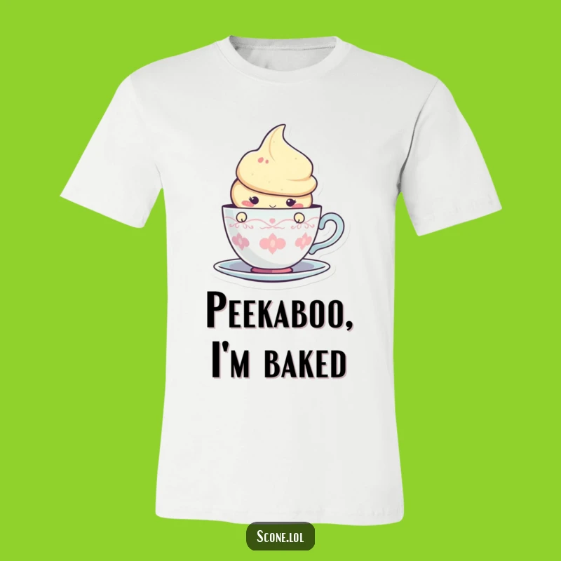 Funny Scone Teacup Peek T-Shirt: Casual Charm for Tea Time!