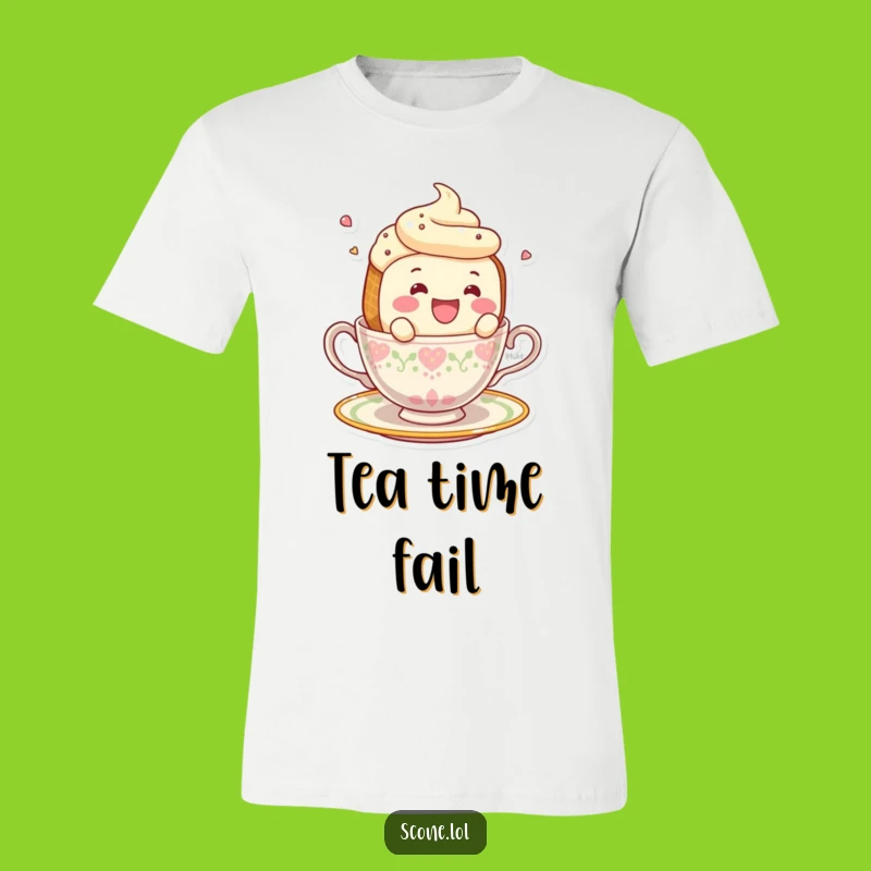 Funny Smiling Scone Falling Teacup T-Shirt - Wear Your Tea Time Laughs