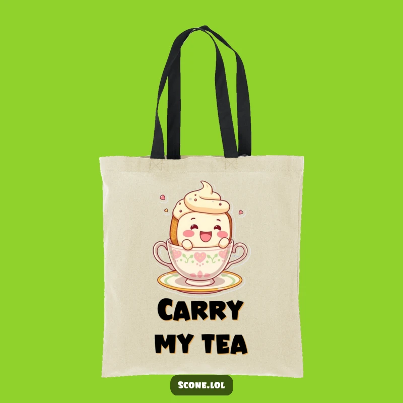 Funny Smiling Scone Falling Teacup Tote Bag - Carry Your Tea Time Fun