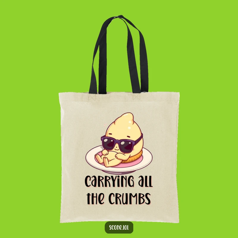 Funny Scone Tote Bag: Tiny Sunglasses Pastry Accessory for Sunny Days