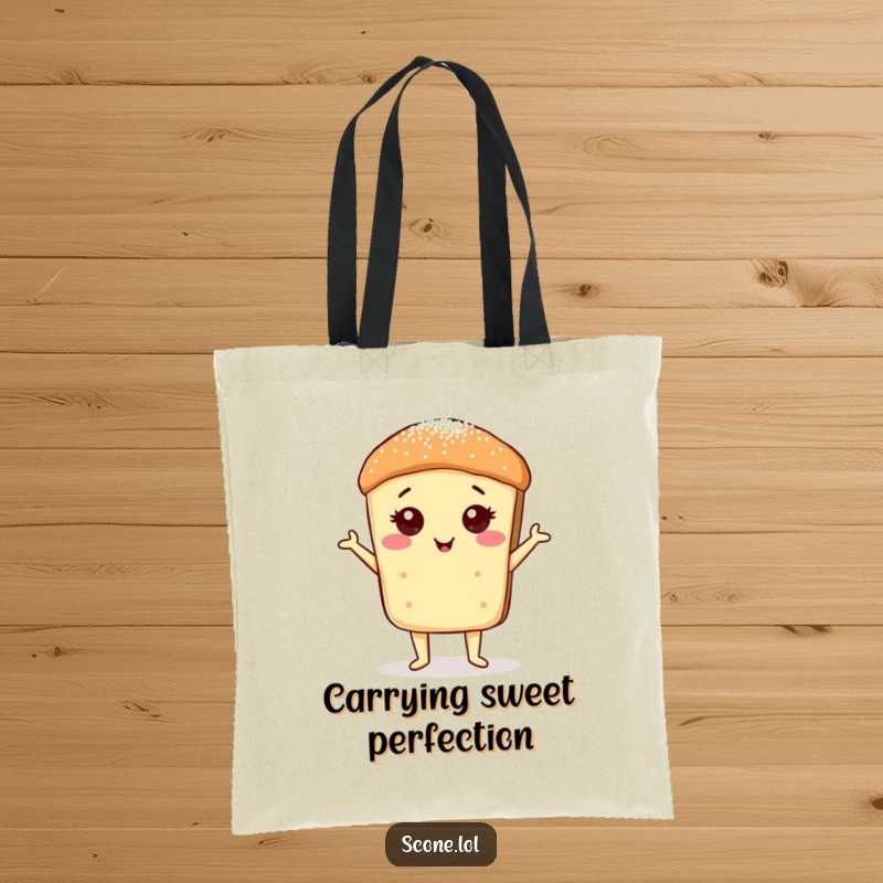 Funny Scone Sugar Dust Pose Tote Bag: A tote bag featuring a proud scone dusted with sugar, perfect for stylish carrying.