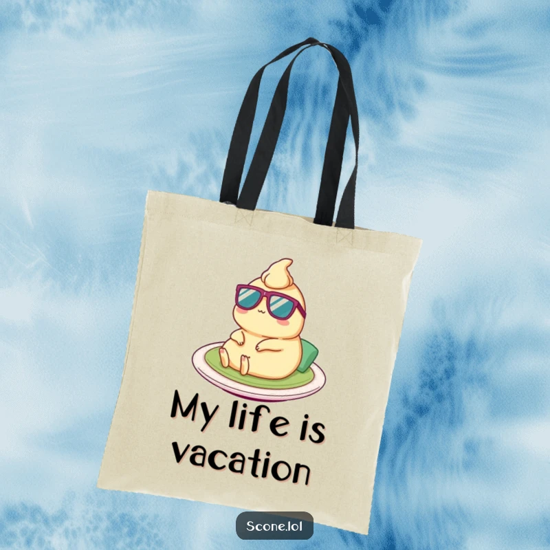 Funny Satay Tote Bag: Featuring a satay character with tiny sunglasses lounging on a plate, perfect for humorous everyday use.