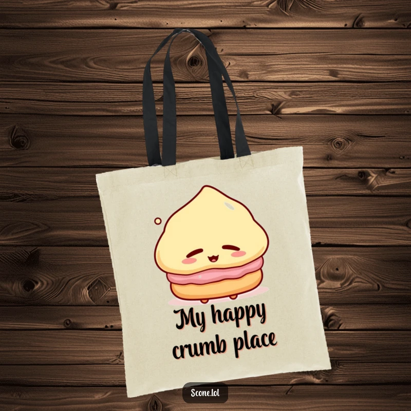 Funny Tote Bag showcasing a scone character in a blissful, satisfied sigh, perfect for carrying groceries or daily essentials with humor.