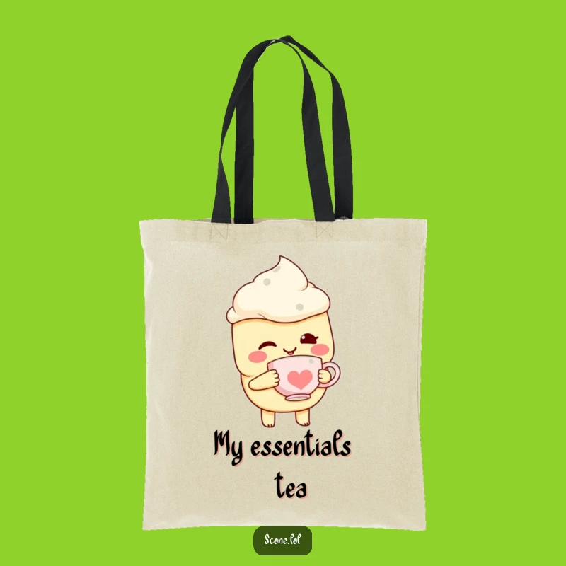 Funny Scone Tote Bag with Teacup - Carry Your Charm - Eco-Friendly Gift